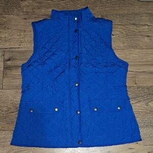 Talbots Blue Quilted Vest High Collar Sleeveless